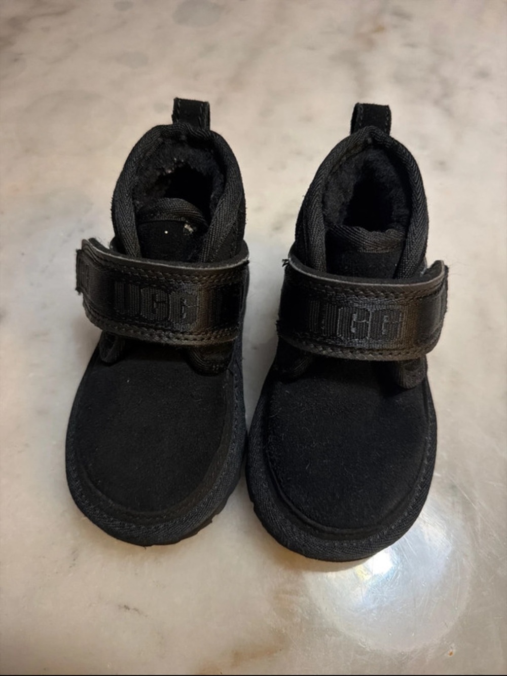 UGG Kids Black Velcro Strap Suede Boots
